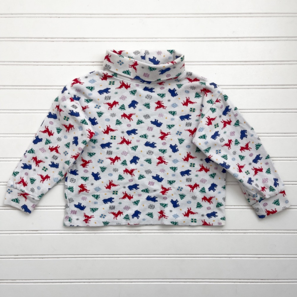 VINTAGE CC BATES VGUC 100% Cotton Classic Christmas Holiday Print Turtleneck